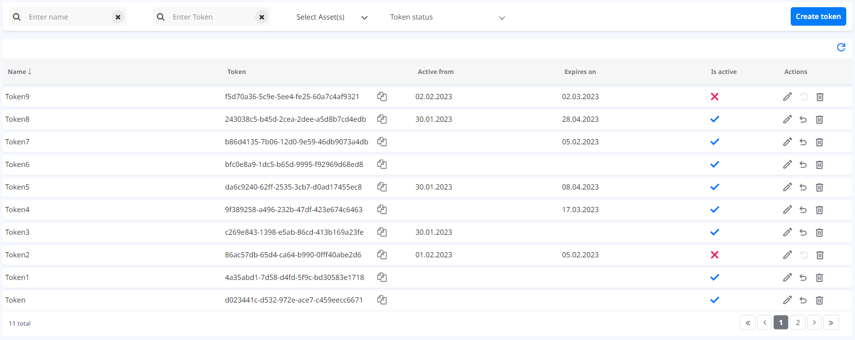 API Tokens View