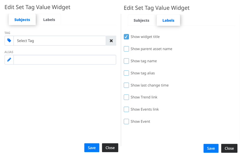 Set tag value widget menu