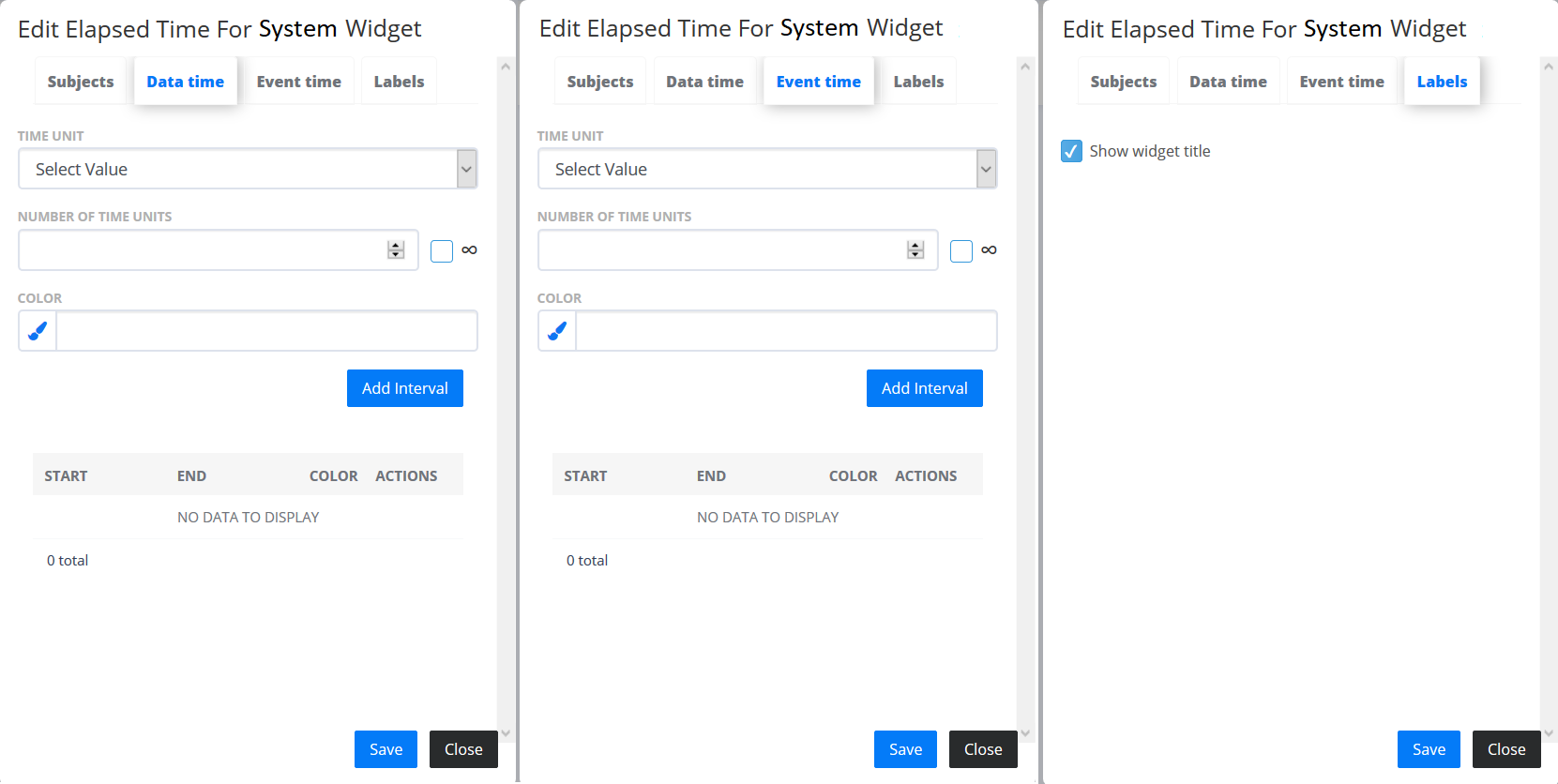 Elapsed time for system widget menu