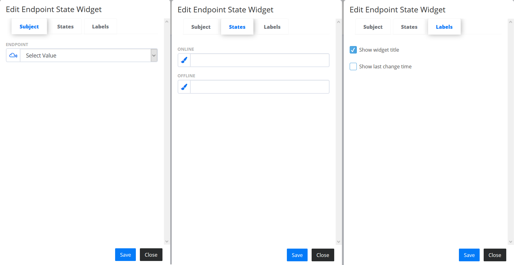 Endpoint state widget menu