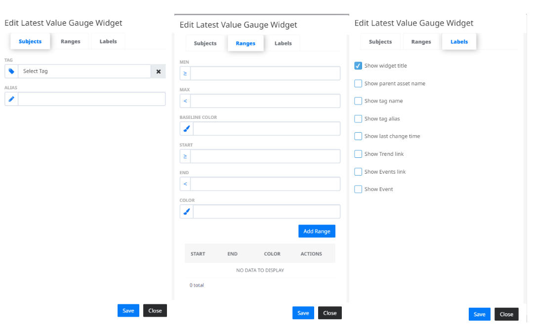 Last value gauge widget menu