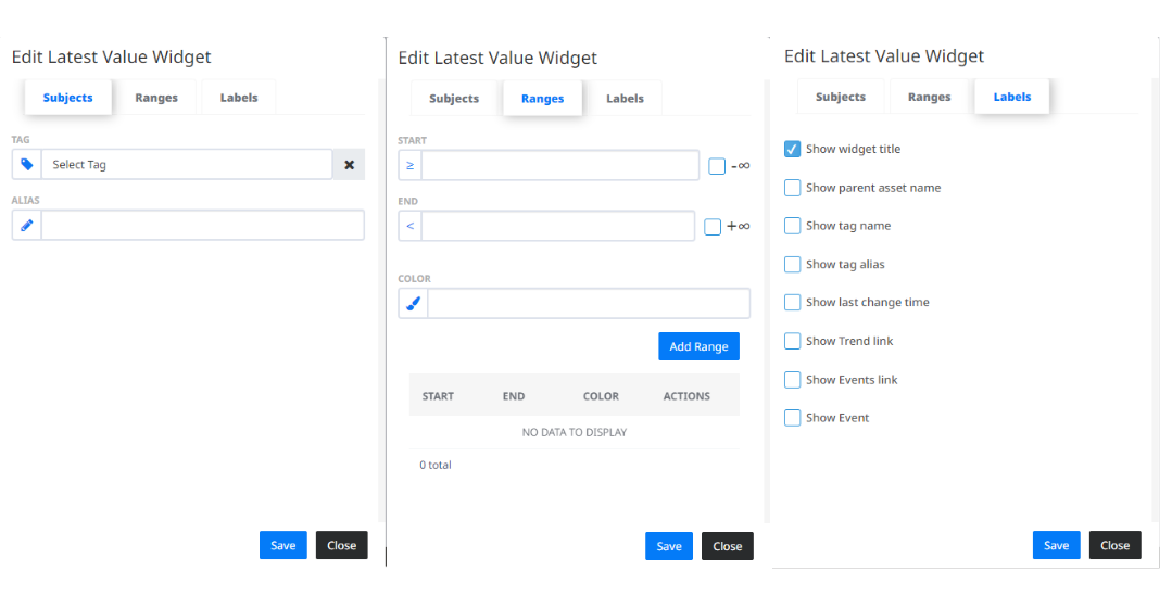 Last value widget menu