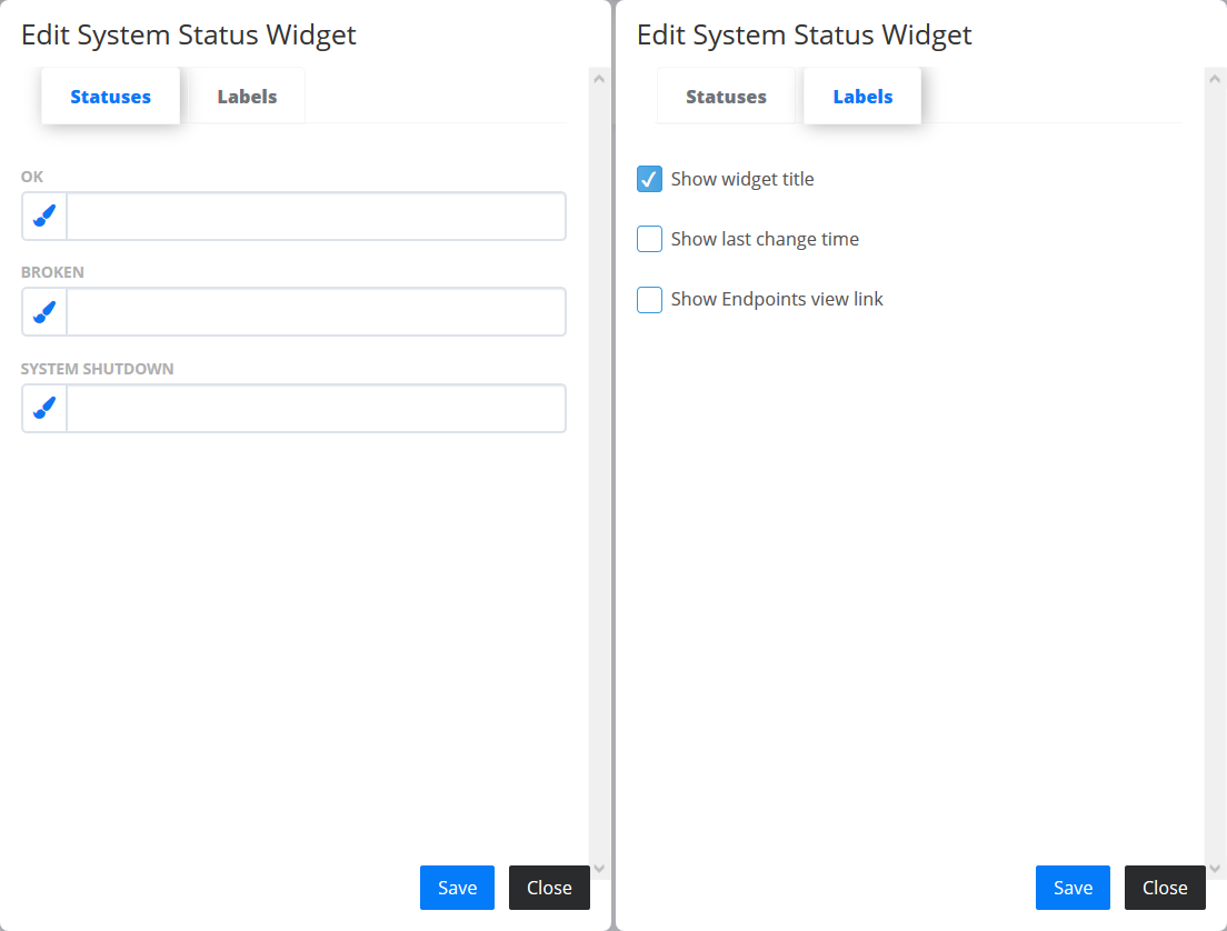 System status widget menu