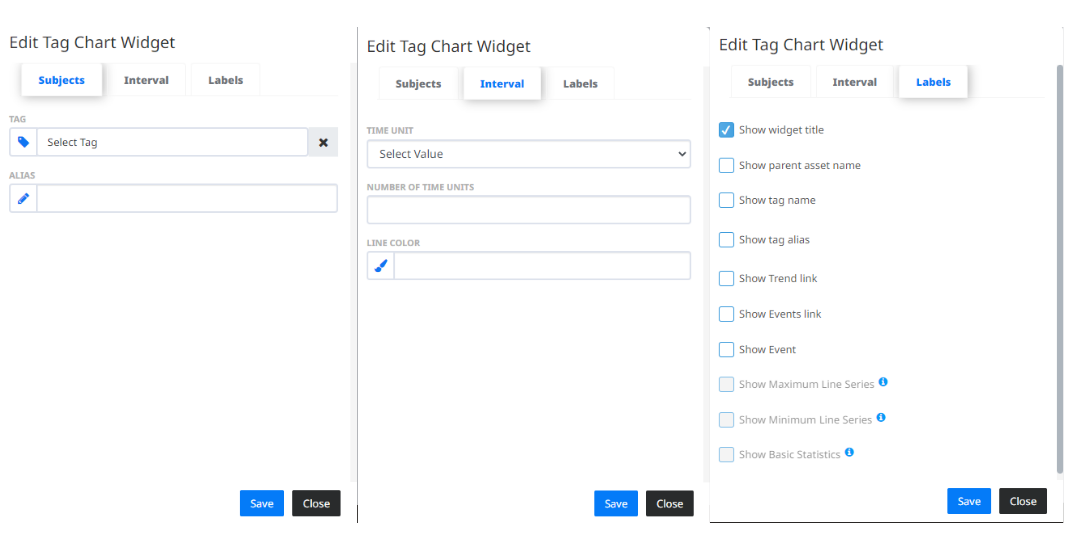 Tag chart widget menu