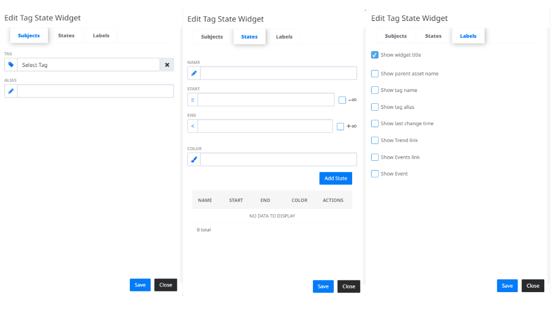 Tag state widget menu